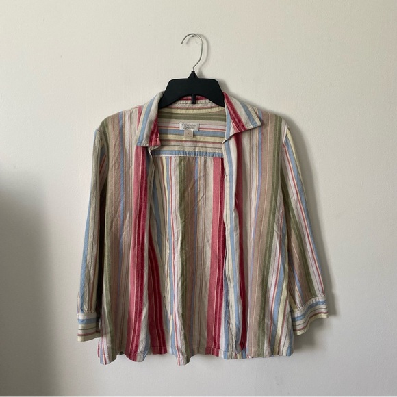 Vintage Christopher & Banks Striped Linen Blend Shirt Jacket Large - Picture 1 of 5